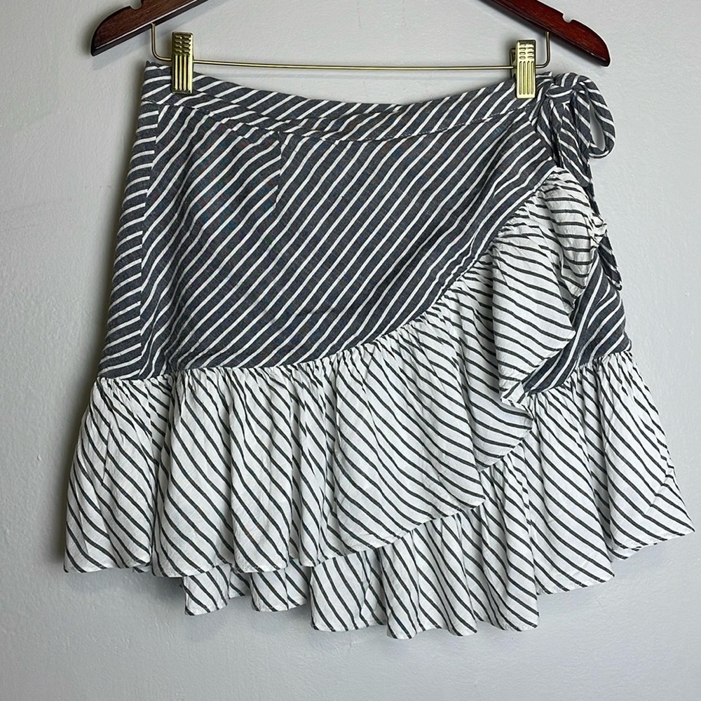 SUBOO Ziggy Frill Wrap Mini Skirt Black White Stripes Size S Lining - Picture 2 of 12